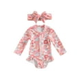 thumbnail image 2 of Toddler Baby Girl One-Piece Swimsuit 6M 9M 12M 18M 24M Floral/Flamingo Print Zipper Long Sleeve Ruffled Swimwear Bathing Suit, 2 of 10