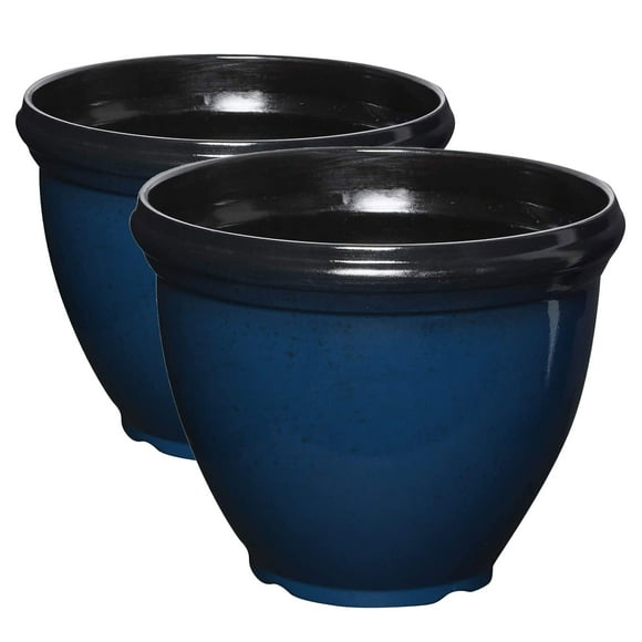 Southern Patio Heritage Macetero redondo para exteriores de 12.0 in, macetero de resina ligero para uso en porche o patio, azul Mónaco (tamaño/dimensiones), paquete de 2