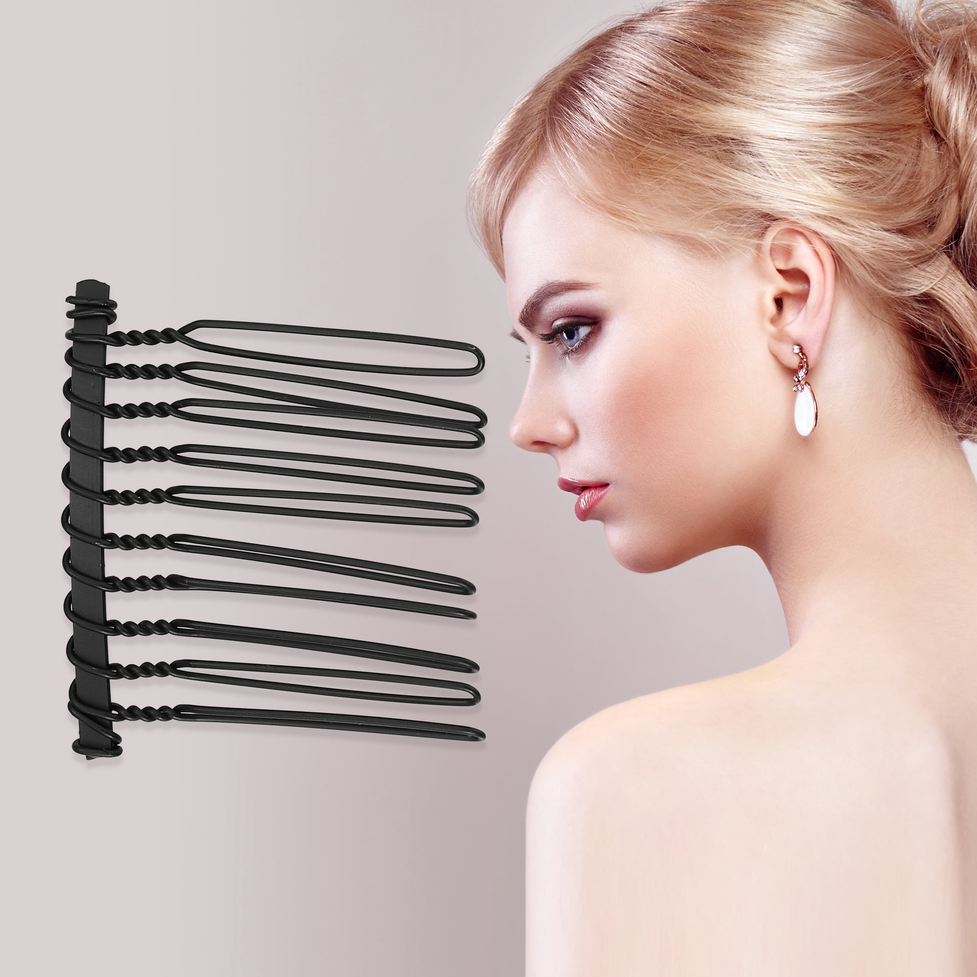 Unique Bargains 2 Pcs No Slip Hair Side Combs Accessories Metal 1.6" Black