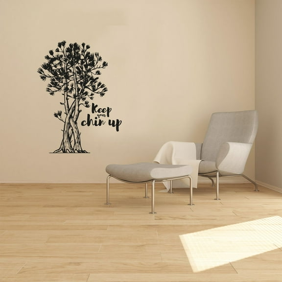 Keep Your Chin Up - Motivation Quote Tall Tree Silhouette Silhouette Design Vinyl Wall Art Sticker Decal Home Kid Nursery Room Study Room Kinder Boy Girl Décoration Design Wall Decor Size (10x8 inch)