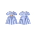 thumbnail image 2 of BemeyourBBs Toddler Baby Girls Back to School Outfit Kids Kindergarten Outfits Little Girl Smokced Dress Letters Apple Bow Embroidery Petter Pan Doll Collar Puff Short Sleeve Summer Plaid Dress, 2 of 9