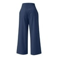 thumbnail image 3 of Wide Leg Linen Pants for Women Casual High Waisted Palazzo Pants Flowy Baggy Pants Loose Lounge Trousers with Pockets, Navy&XXXXL, 3 of 5