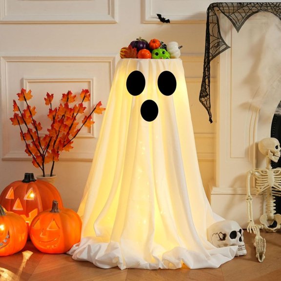 Halloween Ghost Decorations Indoor - Lit Ghost Candy Bowl Decorations, DIY Spooky Ghosts Crafts with LED Lights for Halloween Decor Indoor Home Front Door & Table Decor (1 Pack)