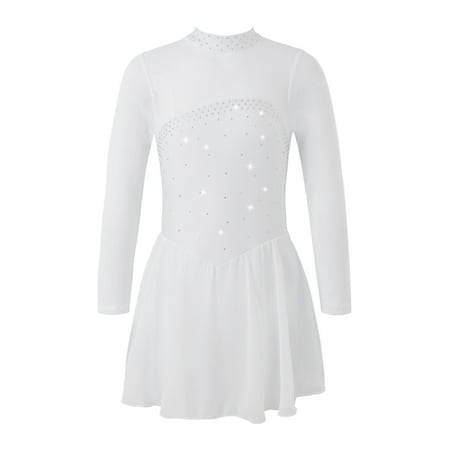 

DPOIS Kids Girls Mesh Shiny Rhinestones Figure Ice Skating Roller Skating Dress Ballet Dance Leotard