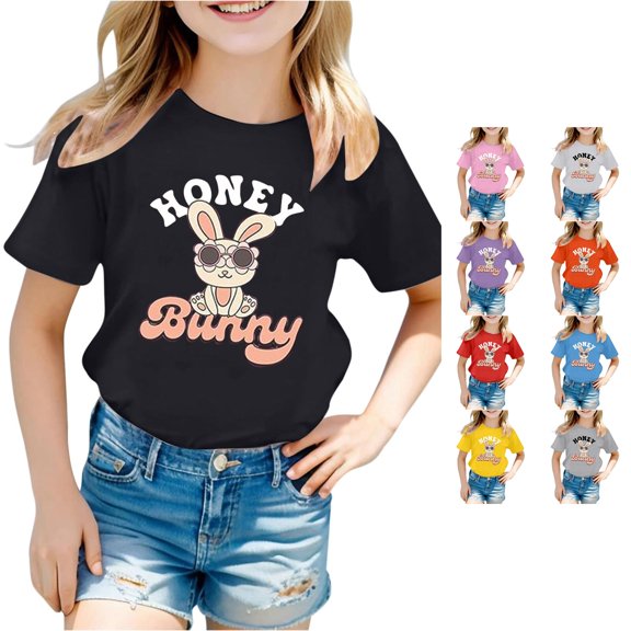 Toddler Girls Short Sleeve Tee Shirts Children's Casual Fashion Print Round Neck T Shirt Size 2-3T ,Black