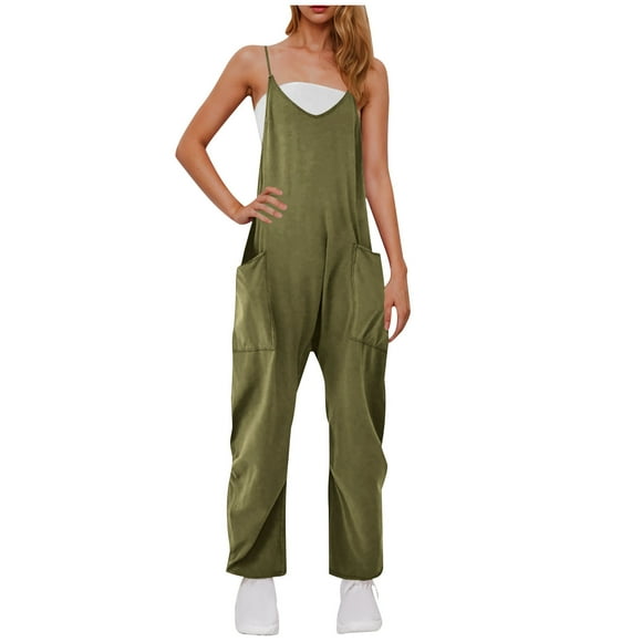 Army Lime Green Women Straight Leg Basic Long Leg Overalls Loose Fit Overalls Trousers Pants Catsuit for Women Spandex Brunch Summer Fall Overalls 2025 Clothing XL