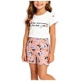 thumbnail image 2 of Mifsaly Toddler Girls 2 Piece Summer Outfits Cold Shoulder Short Sleeve Graphic T-Shirts with Appliques and Floral Shorts, 2 of 8