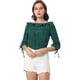 thumbnail image 1 of Blusa de lunares de verano Allegra K de media manga con cuello con volantes para mujer Verde XS, 1 of 6