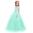 thumbnail image 3 of FYMNSI Flower Girl Dress for Wedding Vintage 3/4 Sleeves Floral Lace Princess Dresses Party Evening Dance Formal Long Gown Tulle Bow Pageant Maxi Dress 9-10 Years Mint Green, 3 of 9
