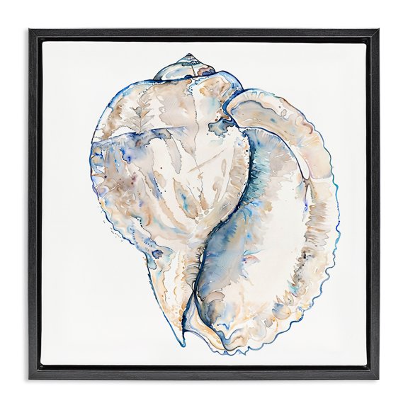 Stupell Industries Conch Shell on White Coastal Painting Black Floater Framed Canvas Art Print Wall Art, 18 x 18