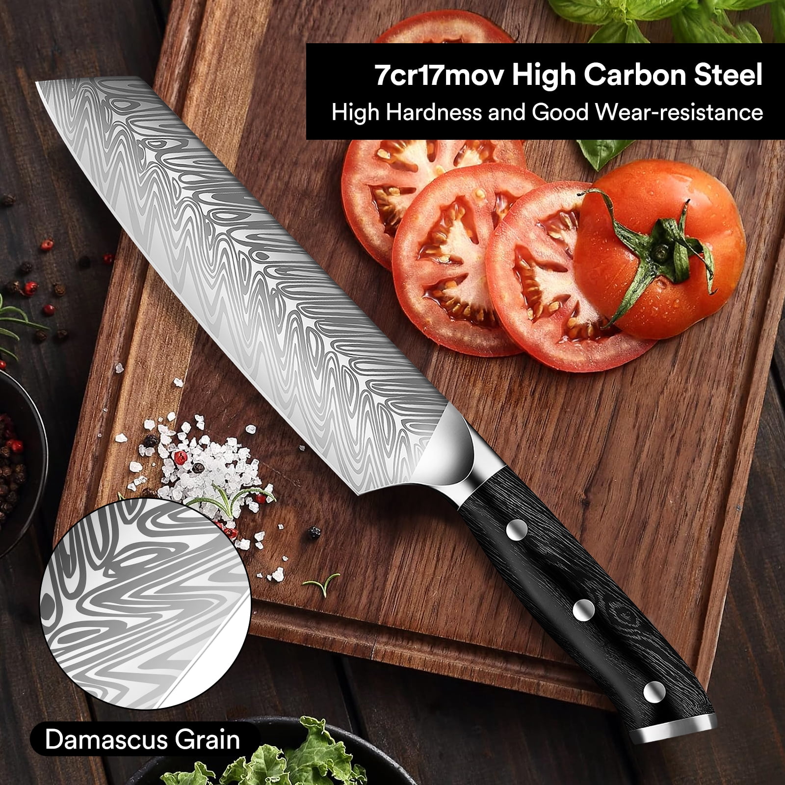 Badiano 8" Kiritsuke Cleaver Chef Knife,Steel Blade Meat Butcher Knife with 3 Rivet Handle,Silver