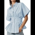thumbnail image 1 of Camisas A Rayas con Botones para Mujer, Blusa Plisada de Corta con Corsé, Informal, de Verano. Rayas Azules XL, 1 of 8