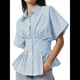 thumbnail image 1 of Camisas A Rayas con Botones para Mujer, Blusa Plisada de Corta con Corsé, Informal, de Verano. Rayas Azules M, 1 of 8