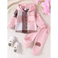 thumbnail image 4 of Little Boy Girl Pants Set Contrast Color Plaid Long Sleeve Button-up Hoodie Trousers Outfits, 4 of 9