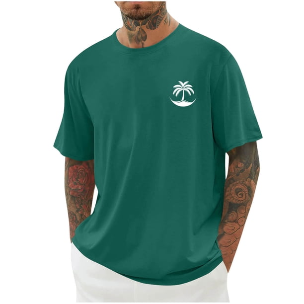 Mens Camisas de Manga Corta Impresión Casual Deportes Cuello Redondo Blusa, Poliéster Ligero para la Primavera Verano Al Aire Libre Uso Diario