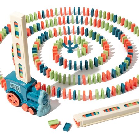CUTEHELPER Automatic Domino Train for Kids 200pcs Blocks Montessori Dominos Stacking Toys Christmas or Birthday Gifts for 3 4 5 Year Old Boys Girls Toddler Age 6-8 Game Play (Blue)