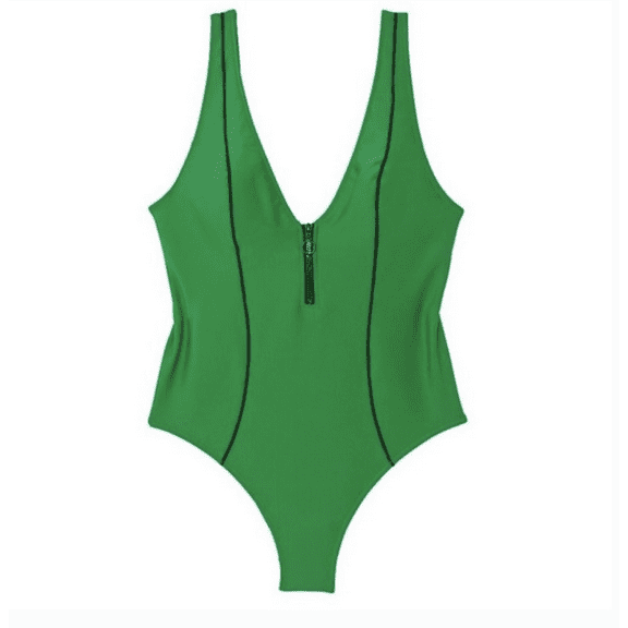 Large New VICTORIA'S SECRET SWIM Sexy Sport One-Piece Swimsuit Zip Up Green