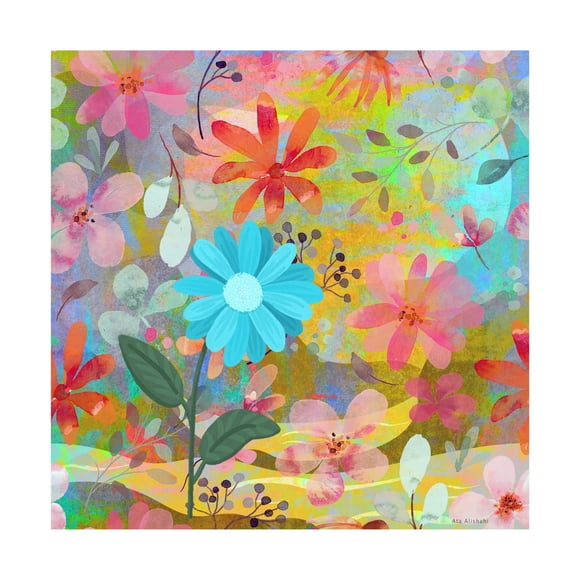 Canvas Wall Art - Ata Alishahi 'Singl Blue Flower' Wall Art for Living Room, Bedroom, or Office Décor by Trademark Fine Art - 14 x 14 Inches