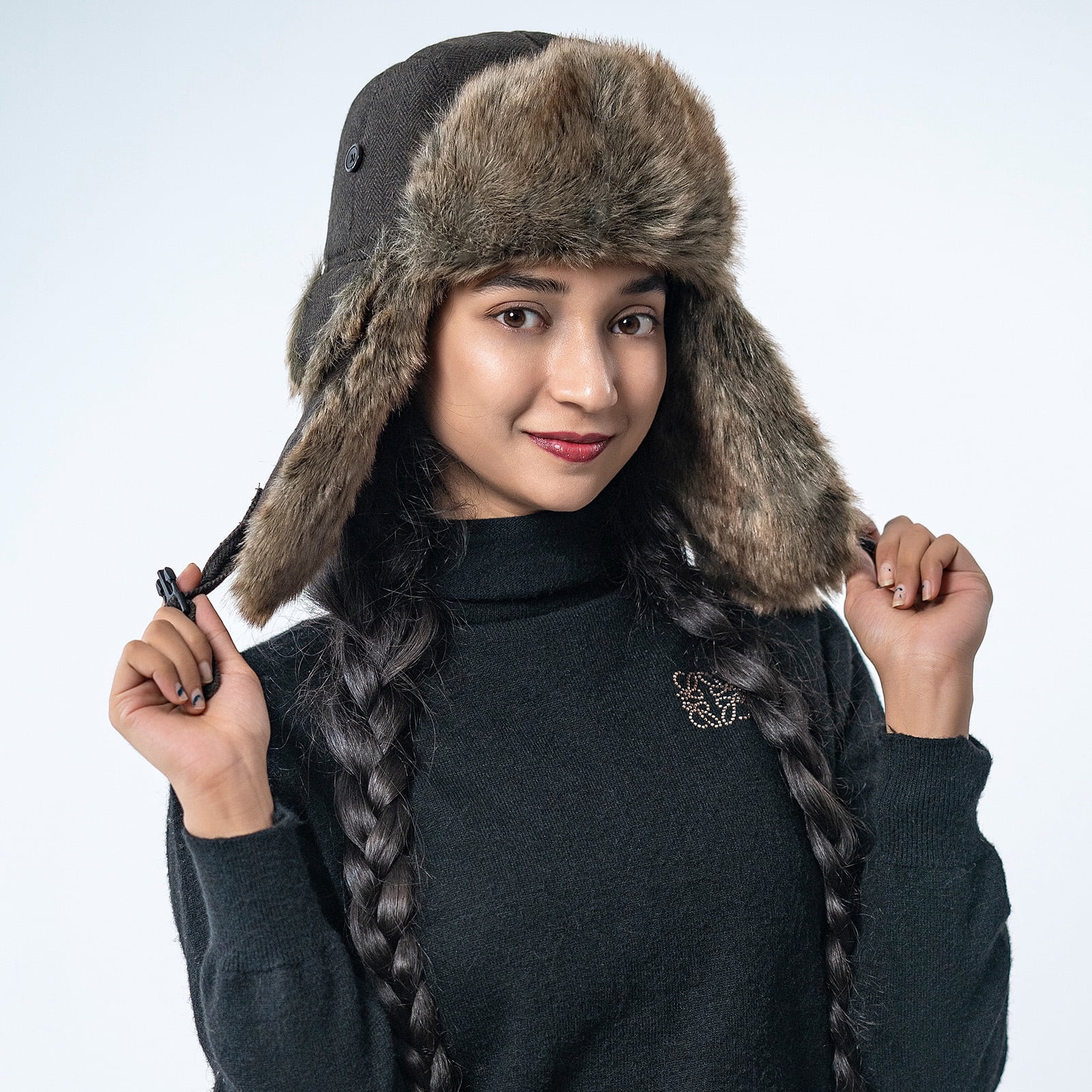 HEYANN Winter Trapper hat,Russian Ushanka Plaid Faux Fur Fuzzy for Men Women with Ear Flaps Eskimo Soviet Pilot Hat