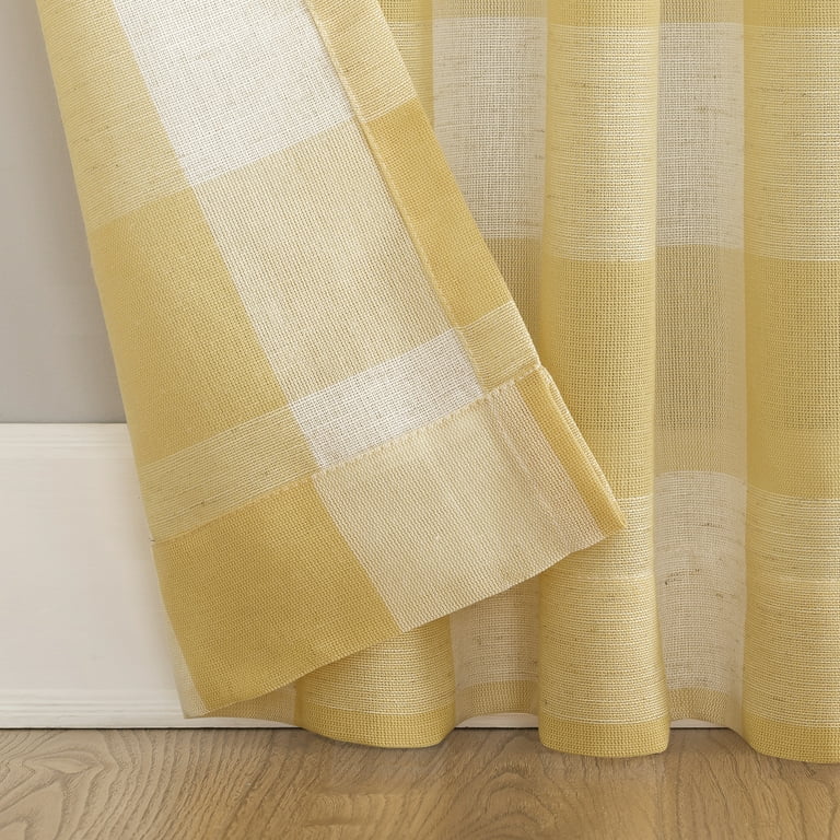 Better Homes and Gardens Buffalo Plaid Semi-Sheer Back Tab Curtain Panel, 50" x 84", Yellow - Walmart.com