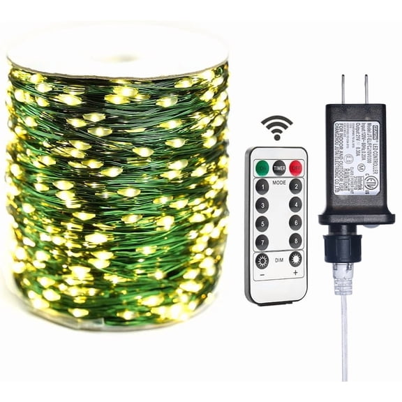 RESNICE Green Wire Fairy Lights Plug in 66FT High Bright 200 LED Waterproof LED String Lights with Remote Warm White for Christmas Tree, Patio, Garden, Backyard