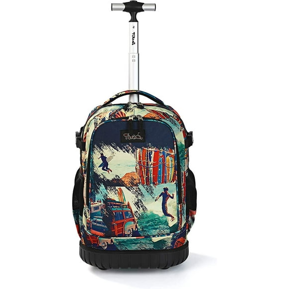 Tilami Rolling Backpack 19 inch Wheeled Cute LAPTOP Boys Girls Travel School Student Trip,Surfing