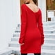 thumbnail image 5 of Vestido suéter ajustado de manga larga Color puro Vestido ajustado de manga larga con nudo torcido para uso diario Rojo M, 5 of 8