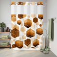 thumbnail image 6 of No Hook Shower Curtain with Built-in Rings - Orange White Gold Geometric Washable Waterproof Fabric Bathroom Curtains for Hotel,Rentals, 72X 96 Inch Extra Long , Modern Abstract Hexagon Pattern, 6 of 9