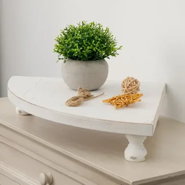 Corner Counter Wood Shelf, Rustic Pedestal Stand, Farmhouse Corner Shelves Stand, Tray Riser for Coffee Bar, Bathroom Countertop Organizer Corner, Centerpiece Display Riser for Kitchen (White)