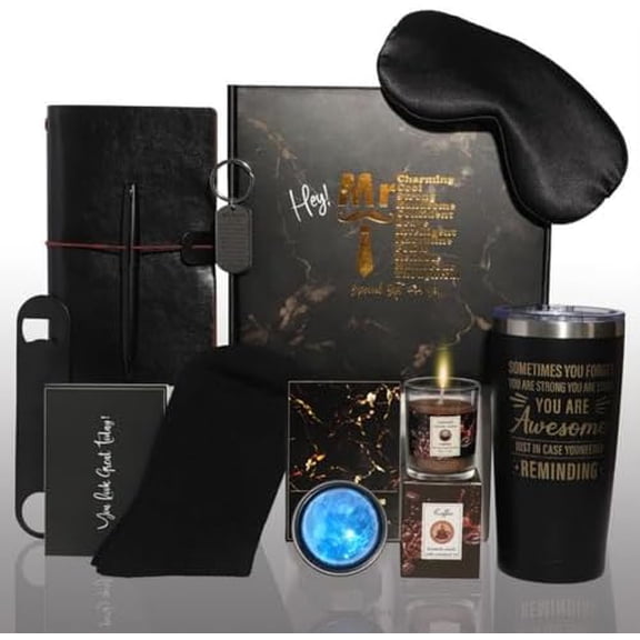 Birthday Gifts for Men, 11Pcs Gift Baskets for Men, Gifts for Men, Get Well Soon Gifts Basket, Unique Gift Ideas Gift Set for Dad Husband Brother Son Boyfriend Friend Male (Black)