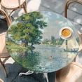 thumbnail image 4 of Green Trees Round Tablecloth 36-44 Inch Round Fitted Table Cloth with Elastic Edge, Modern Watercolor Botanical Waterproof Table Cover Protector for Outdoor Picnic Party Dining, 4 of 9