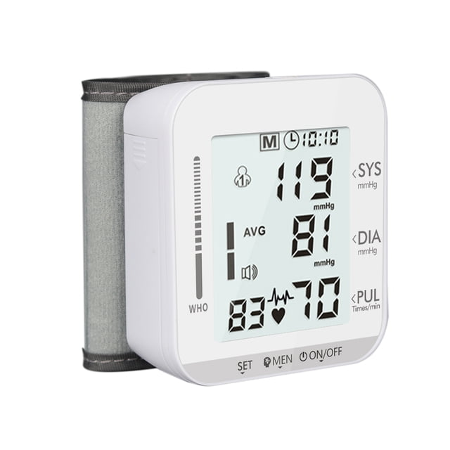 Monitor de Presión Arterial de Muñeca Automático con Pantalla Grande y Voz en Inglés, Versión Blanca (Sin Pilas)