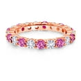 thumbnail image 2 of Gem Stone King 1.33 Cttw Round Pink Sapphire and White Created Sapphire 18K Rose Gold Plated Silver Eternity Band Ring | Wedding Engagement Anniversary Promise Ring for Women | Available in Size 5-9, 2 of 6