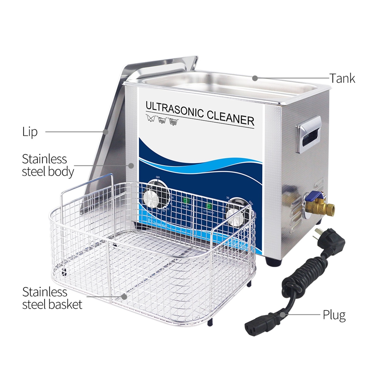Ultrasonic Cleaner 360W Jewelry Cleaner Ultrasonic Machine 10L Bath 40khz For Commercial Washing Bicycle Car Injector Vehicle Spare ,Strong Cleaning