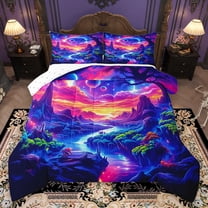 Homewish Multicolor Natural Scenery Bedding Comforter Set,Galaxy Planet Twin Comforter Sets,Orange Blue Green Bedding Set For Girls Kids,Microfiber Bedroom Decor Reversible,2pcs