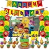 43PCS Sesame Street Birthday Party Decorations, Elmo Birthday Party Supplies Including Backdrop, Banners, Cupcake Toppers, Latex Balloons, Invitation Cards, Cartoon Themed Party Favors for Kids