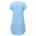 thumbnail image 4 of AherBiu Robe Grande Taille pour Femmes en Coton et Lin d'Été Légère à Encolure en V Fendue à Manches Courtes Tunique Mi-Longue, 4 of 5