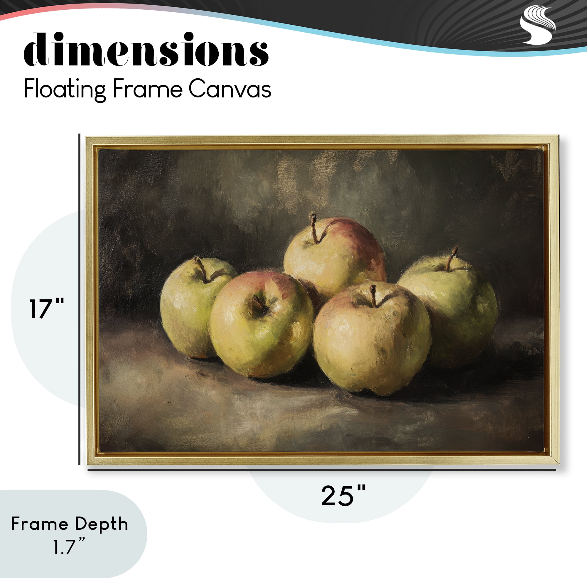 Stupell Industries Apples in Soft Shadow Gold Framed Floater Canvas Wall Art, design by Petal Prints Design