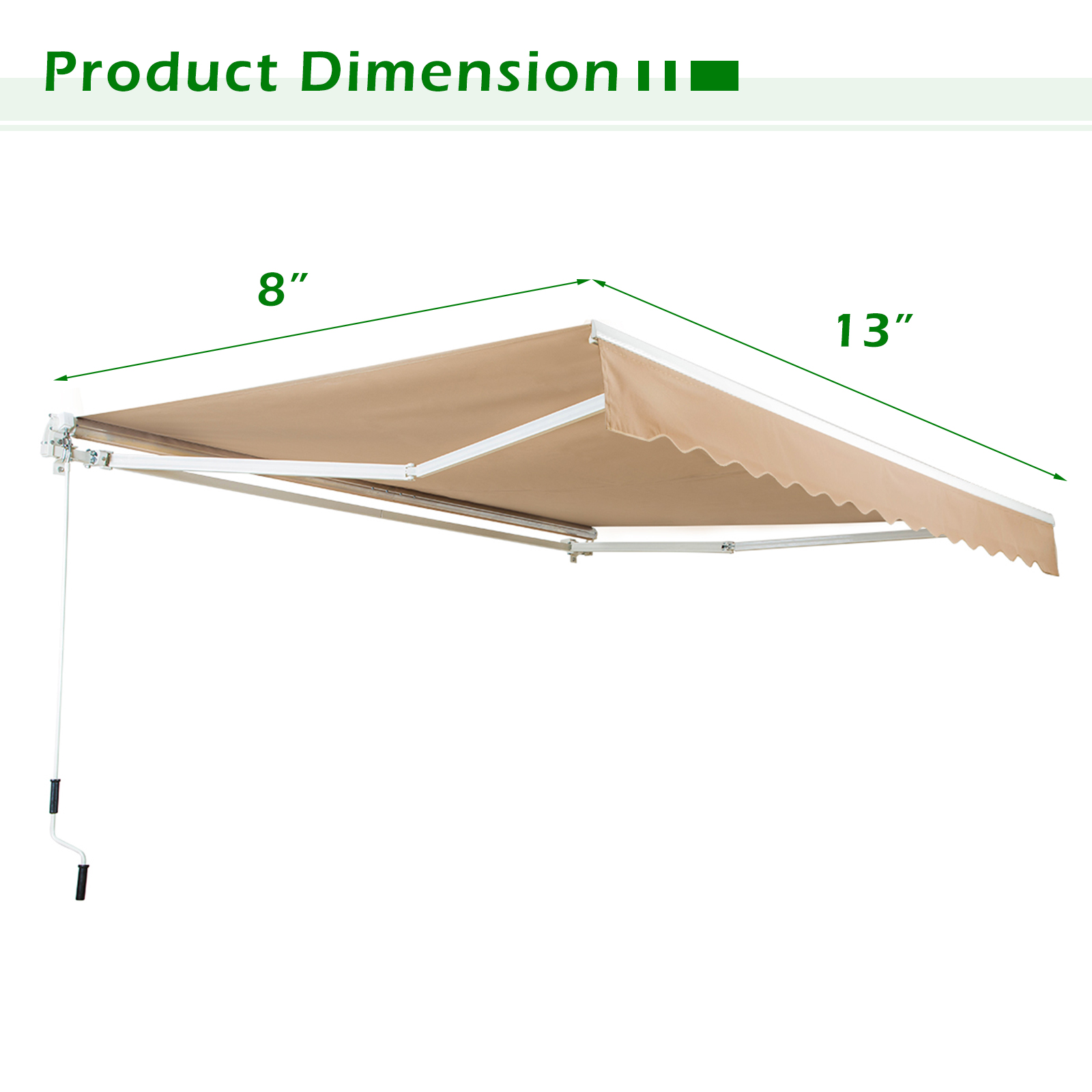 AECOJOY 13' x 8' Manual Retractable Patio Awning,Outdoor Awning Retractable Sunshade Shelter-Beige - image 2 of 6
