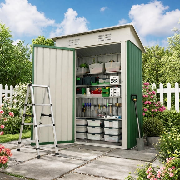 5x3 ft Outdoor Storage Shed with Window | Outdoor Waterproof Storage Shed Metal Garden Shed with Lockable Single Door,Weather Resistant Tool Storage House Shed