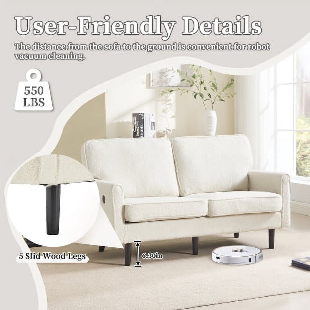 MOONMISS Mid Century Modern Loveseat,with USB & Demountable Pillow Cover for Living Room Bedroom,Beige