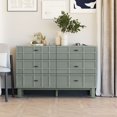 thumbnail image 6 of COZAYH Modern 6 Drawer Double Dresser with Grid Carved Pine Front, Minimalist Chest of Drawers with Large Storage Space Metal Base for Bedroom, Ash Veneered Top, Metal Legs, Light Green, 6 of 7