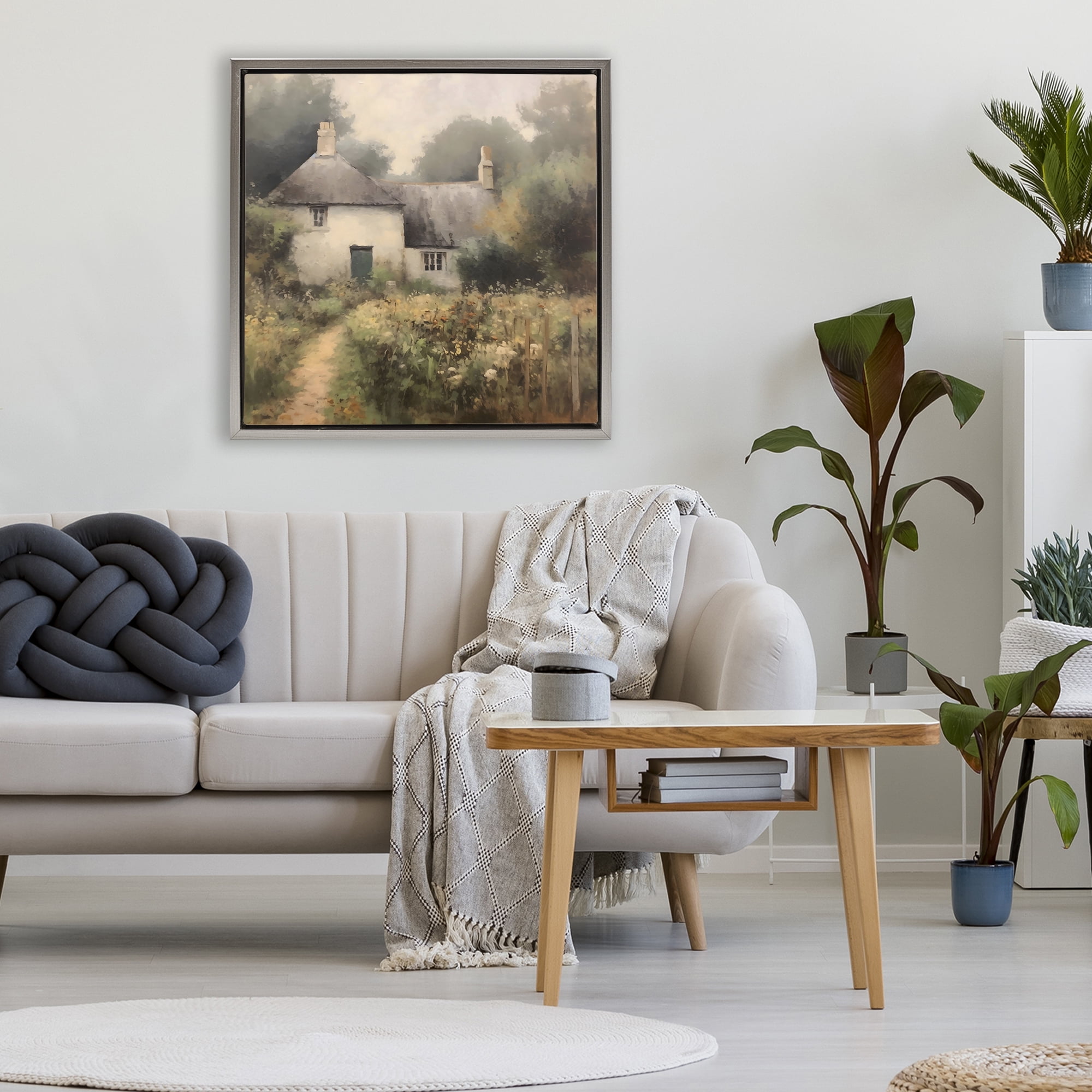 Stupell Industries Cottage Comfort in Summer Garden Gray Framed Floater Canvas Wall Art, design by Creative Studio