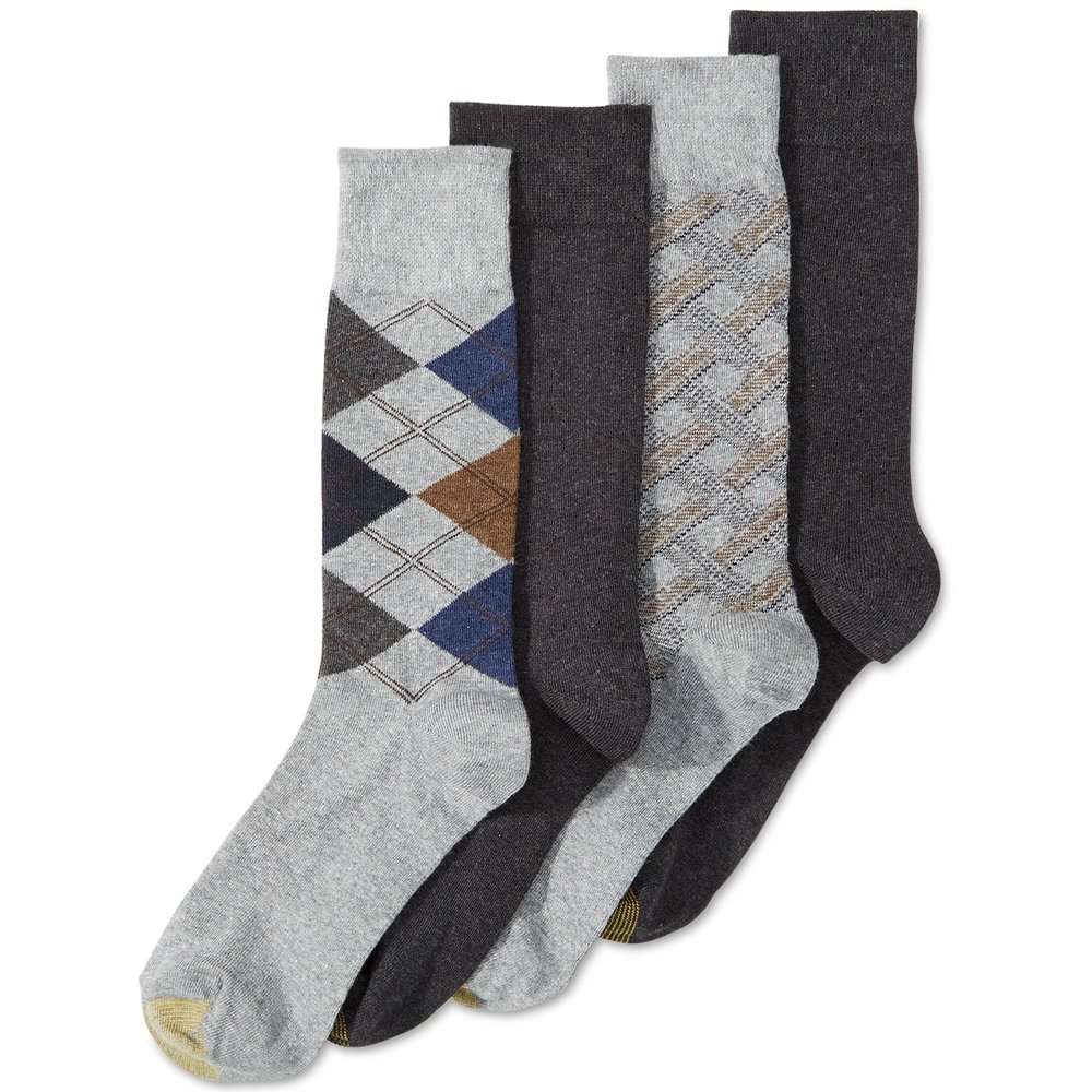 GOLDTOE GOLD TOE Argyle Solid and Geometric Dress Socks Grey 4 Pairs
