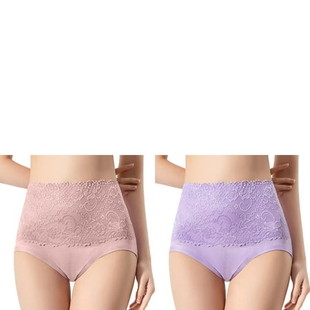 Wijhcboe 2 Pack Plus Women Briefs Cotton Size High Waist Striped Panties Bikini for Women Seamless Tangas No Show Bikini Custom Thongs Women Underwear Panties Cotton Deal for Today Bikini Panties Pa