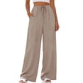 thumbnail image 2 of Cagogo Women Plus Size Wide Leg High Waisted Pants with Pockets Casual Solid Lounge Long Trousers for Party Flowy Summer Work, Khaki M, 2 of 9