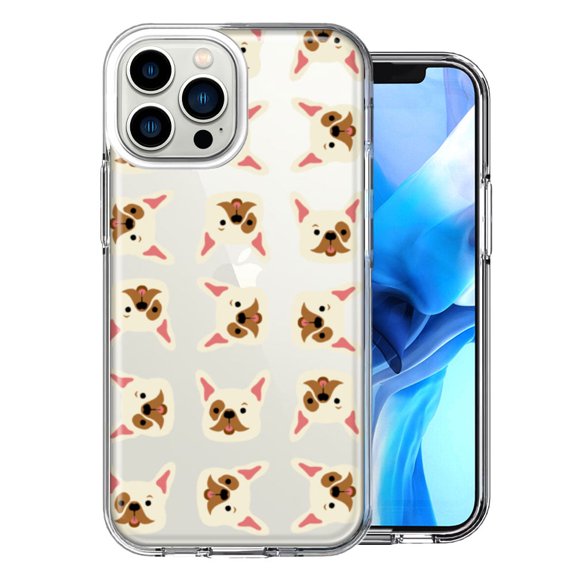 MUNDAZE Case for Apple iPhone 15 Pro Max Slim Hard Shell Soft TPU Hybrid Shockproof Heavy Duty Protective Phone Cover - Frenchie Bulldog Polkadots Design
