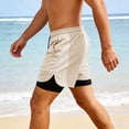 thumbnail image 4 of Men's 2-in-1 Athletic Shorts, Quick Dry Workout Shorts with Built-in Compression Liner, Elastic Waist Drawstring with Side Slit Swim Trunks Khaki S, 4 of 9