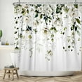 thumbnail image 3 of Mizhona Sage Green Floral Leaves Shower Curtain Waterproof Polyester Bathroom Bathtubs Decor With Hooks 72"x78", 3 of 4