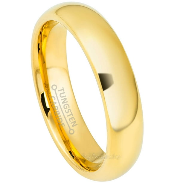 Tungsten Carbide Womens Wedding Band Comfort Fit Polished Yellow Gold